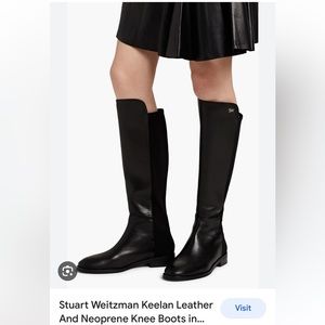 Women's Black Keelan Leather And Neoprene Knee Boots NWT